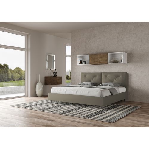 Lit King Size Coffre Rembourré 200x200 Similicuir Cappuccino Appia Large