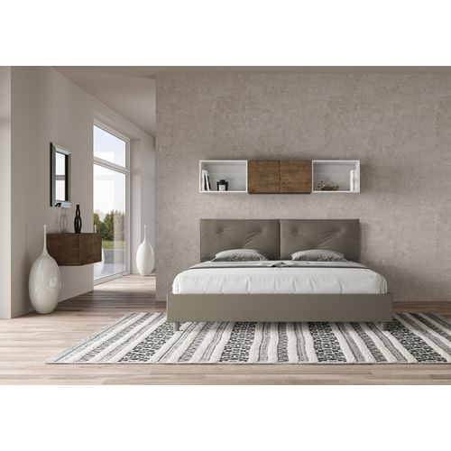Lit King Size Coffre Rembourré 200x200 Similicuir Cappuccino Appia Large