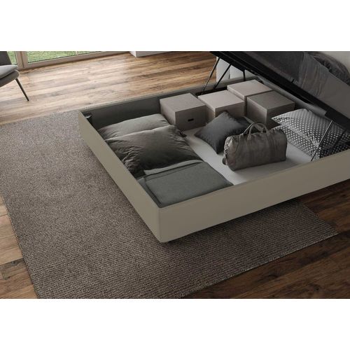 Lit King Size Coffre Rembourré 200x200 Similicuir Cappuccino Appia Large