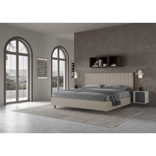 Lit King Size Sans Sommier Rembourré 180x210 Similicuir Taupe Agueda