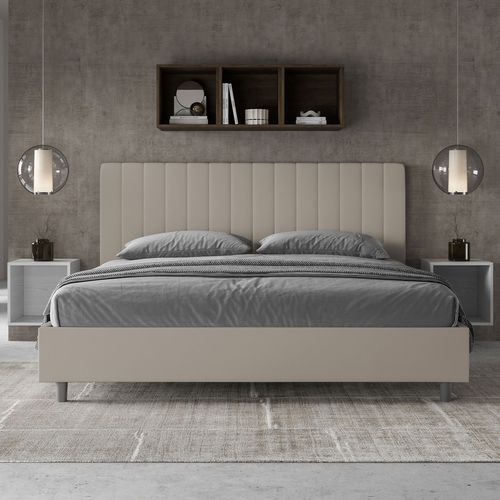 Lit King Size Sans Sommier Rembourré 180x210 Similicuir Taupe Agueda