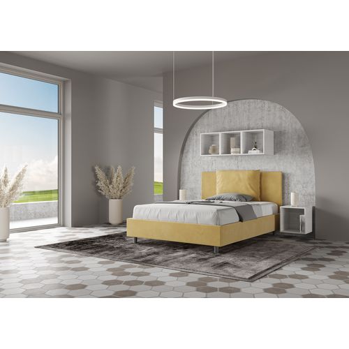 Lit Double Sans Sommier Rembourré 140x190 Microfibre Ocre Antea