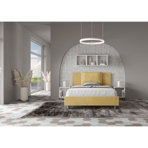 Lit Double Sans Sommier Rembourré 140x190 Microfibre Ocre Antea