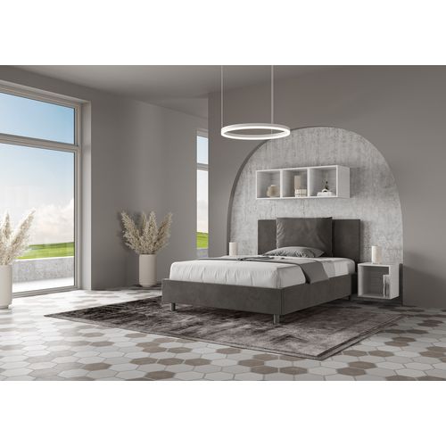 Lit Double Avec Sommier Rembourré 140x190 Microfibre Gris Antea