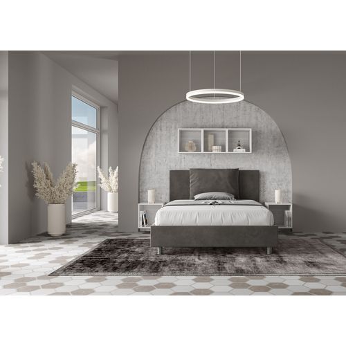 Lit Double Avec Sommier Rembourré 140x190 Microfibre Gris Antea