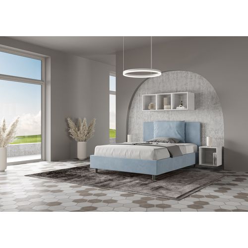 Lit Double Sans Sommier Rembourré 140x210 Microfibre Bleu Clair Antea