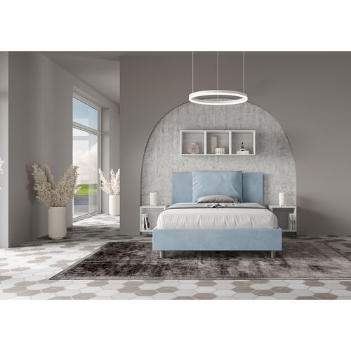 Lit Double Sans Sommier Rembourré 140x210 Microfibre Bleu Clair Antea