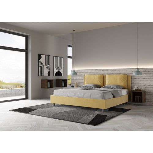 Lit Avec Sommier Rembourré 180x190 Microfibre Ocre Antea