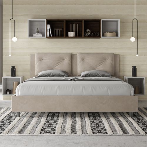 Lit Sans Sommier Rembourré 180x190 Microfibre Sable Appia