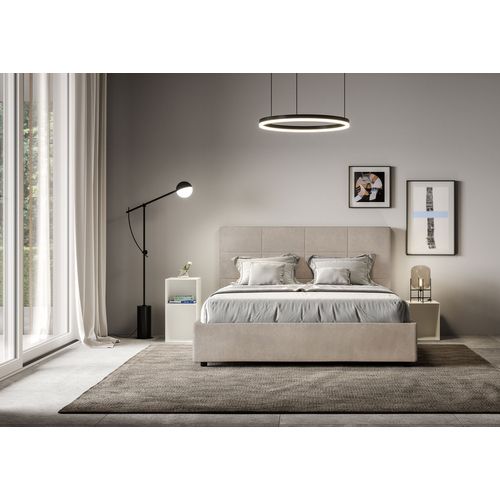 Lit Double Coffre Rembourré 140x190 Microfibre Sable Mika