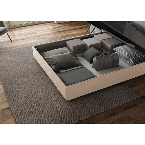 Lit Double Coffre Rembourré 140x190 Microfibre Sable Mika