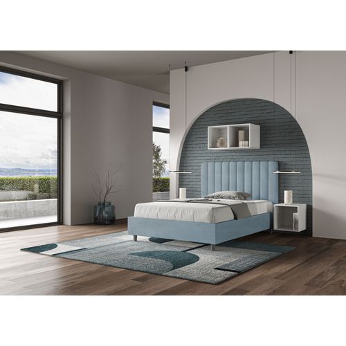 Lit 1 Place Et Demi Avec Sommier Rembourré 120x190 Microfibre Bleu Clair Agueda