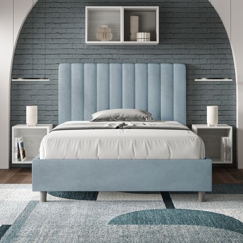 Lit 1 Place Et Demi Avec Sommier Rembourré 120x190 Microfibre Bleu Clair Agueda