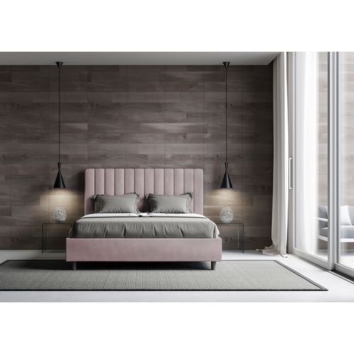 Lit Double Avec Sommier Rembourré 140x190 Microfibre Lilas Agueda