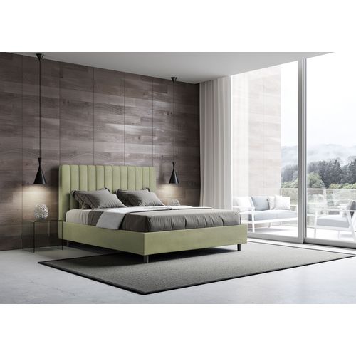 Lit Double Coffre Rembourré 140x190 Microfibre Vert Agueda