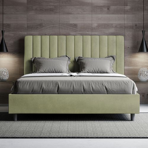 Lit Double Coffre Rembourré 140x190 Microfibre Vert Agueda