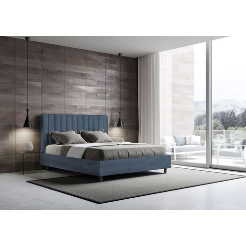 Lit Double Sans Sommier Rembourré 140x190 Microfibre Bleu Agueda