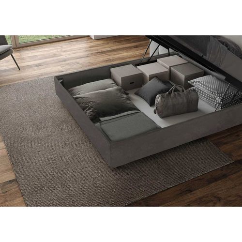 Lit Double Coffre Rembourré 140x190 Microfibre Gris Agueda