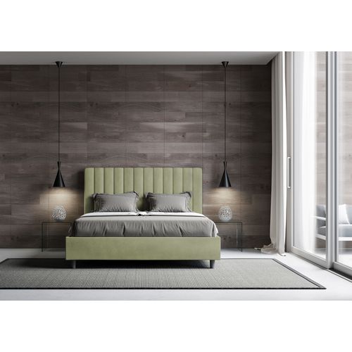 Lit Double Avec Sommier Rembourré 140x210 Microfibre Vert Agueda