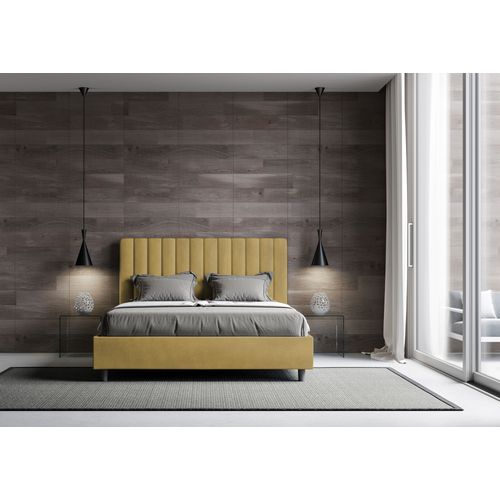 Lit Avec Sommier Rembourré 160x210 Microfibre Ocre Agueda