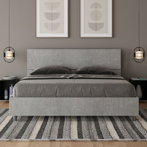 Lit Sans Sommier 160x190 Tête De Lit Inclinée Gris Béton Demas