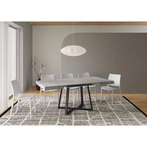Table Extensible 90x90/194 Cm Zeplir Gris Béton Pieds Anthracite