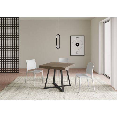 Table Extensible 90x90/194 Cm Abbraccio Taupe Pieds Anthracite