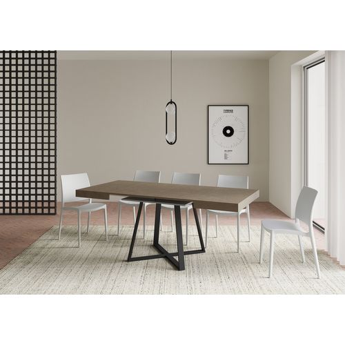 Table Extensible 90x90/194 Cm Abbraccio Taupe Pieds Anthracite