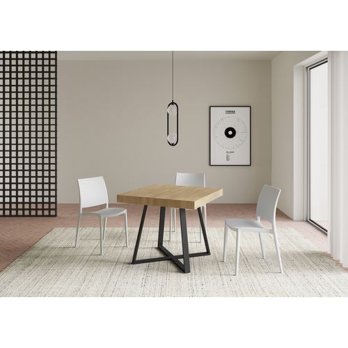 Table Extensible 90x90/194 Cm Abbraccio Chêne Nature Pieds Anthracite