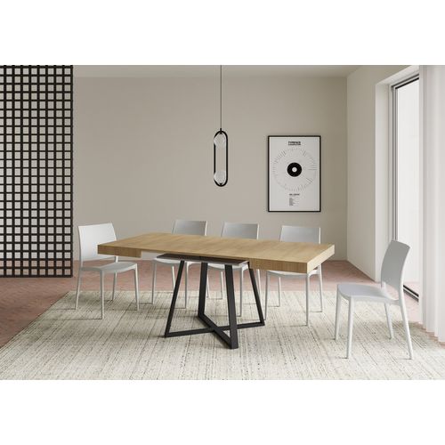 Table Extensible 90x90/194 Cm Abbraccio Chêne Nature Pieds Anthracite
