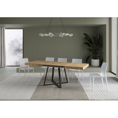 Table Extensible 80x120/204 Cm Abbraccio Chêne Nature Pieds Anthracite