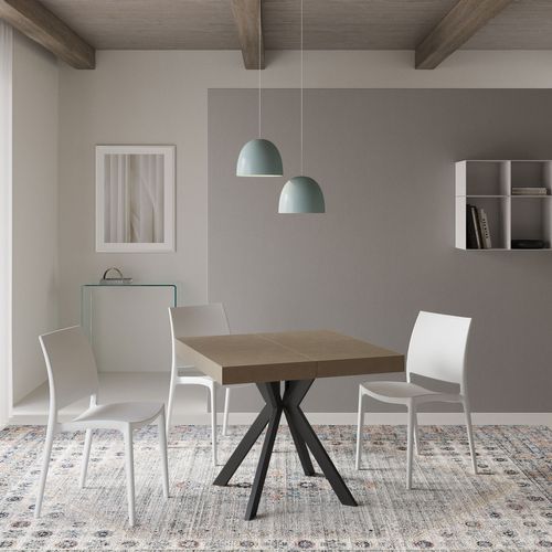Table Extensible 90x90/194 Cm Dolcezza Taupe Pieds Anthracite
