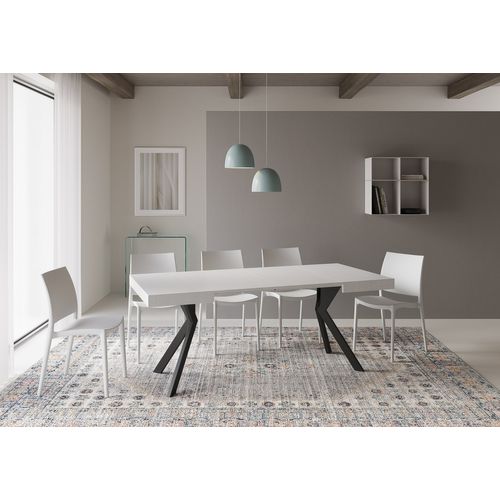 Table Extensible 90x90/194 Cm Dolcezza Frêne Blanc Pieds Anthracite