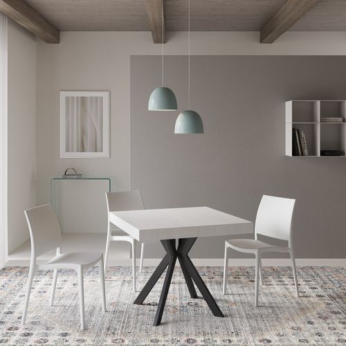 Table Extensible 90x90/194 Cm Dolcezza Frêne Blanc Pieds Anthracite