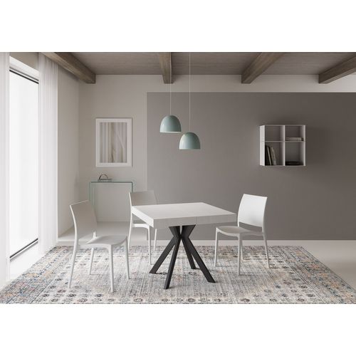 Table Extensible 90x90/194 Cm Dolcezza Frêne Blanc Pieds Anthracite