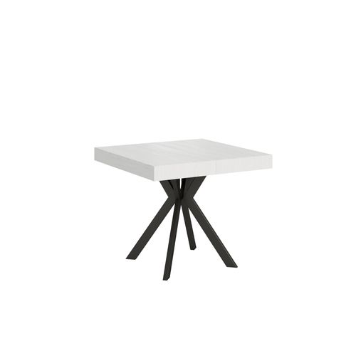 Table Extensible 90x90/194 Cm Dolcezza Frêne Blanc Pieds Anthracite