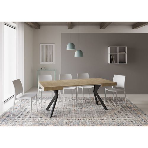 Table Extensible 90x90/194 Cm Dolcezza Chêne Nature Pieds Anthracite