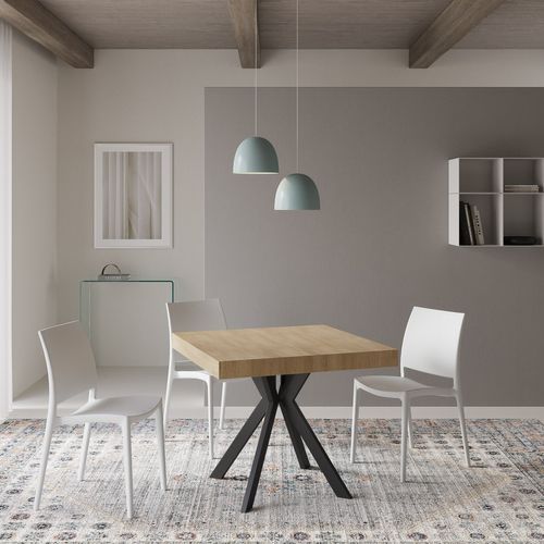 Table Extensible 90x90/194 Cm Dolcezza Chêne Nature Pieds Anthracite