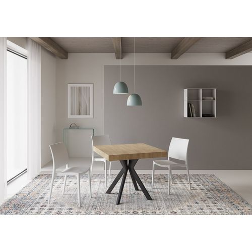 Table Extensible 90x90/194 Cm Dolcezza Chêne Nature Pieds Anthracite