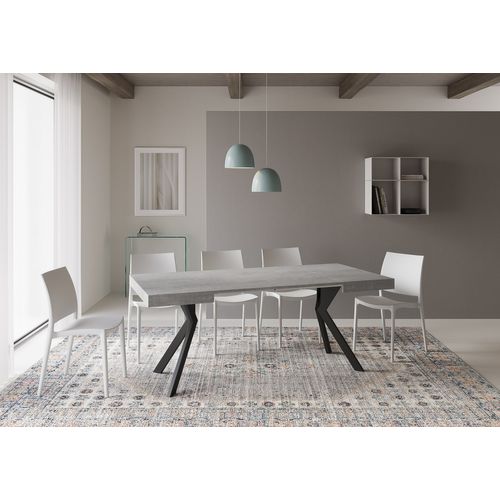 Table Extensible 90x90/194 Cm Dolcezza Gris Béton Pieds Anthracite