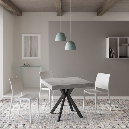 Table Extensible 90x90/194 Cm Dolcezza Gris Béton Pieds Anthracite