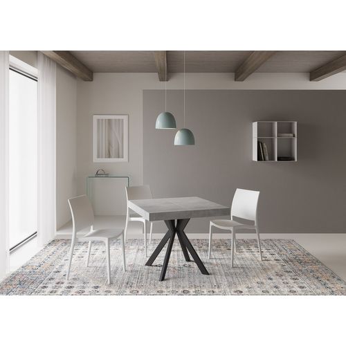 Table Extensible 90x90/194 Cm Dolcezza Gris Béton Pieds Anthracite
