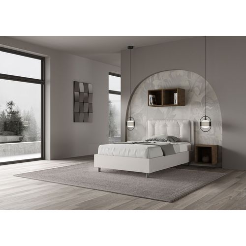 Lit 1 Place Et Demi Sans Sommier Rembourré 120x190 Similicuir Blanc Annalisa Large