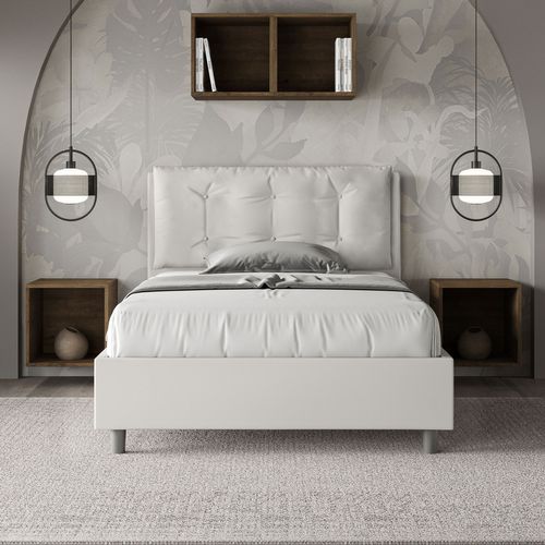 Lit 1 Place Et Demi Sans Sommier Rembourré 120x190 Similicuir Blanc Annalisa Large