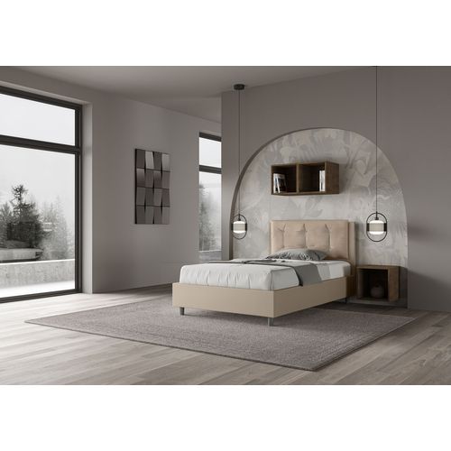 Lit 1 Place Et Demi Avec Sommier Rembourré 120x200 Similicuir Taupe Annalisa Large