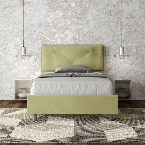 Lit 1 Place Et Demi Coffre Rembourré 120x190 Microfibre Vert Appia Large