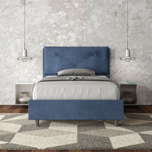 Lit 1 Place Et Demi Coffre Rembourré 120x190 Microfibre Bleu Appia Large