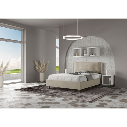 Lit Double Sans Sommier Rembourré 140x210 Microfibre Sable Antea Large