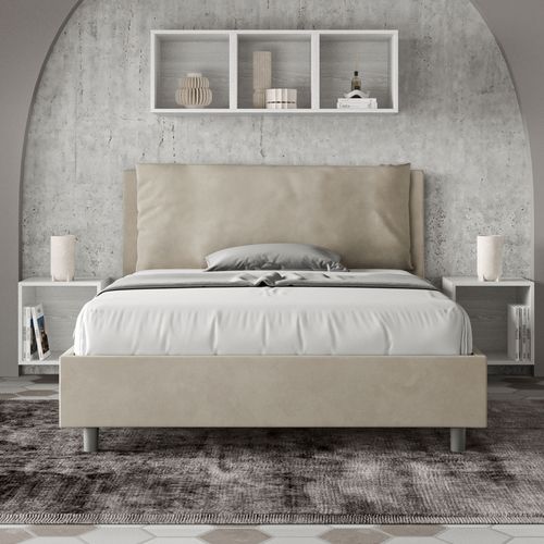 Lit Double Sans Sommier Rembourré 140x210 Microfibre Sable Antea Large