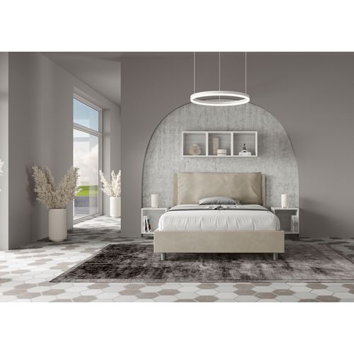 Lit Double Sans Sommier Rembourré 140x210 Microfibre Sable Antea Large